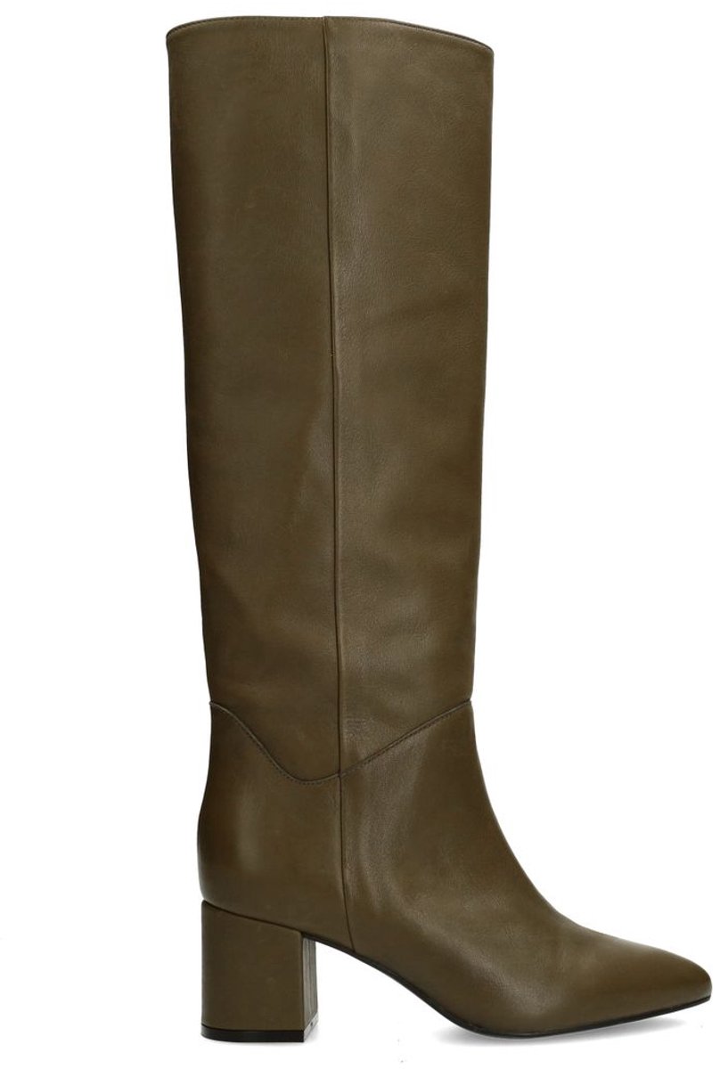Olivgrüne Lederstiefel mit Absatz