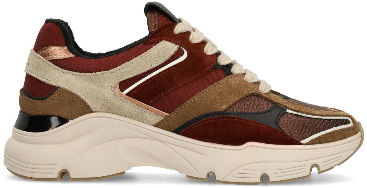 Beigefarbene Ledersneaker mit farbigen Details