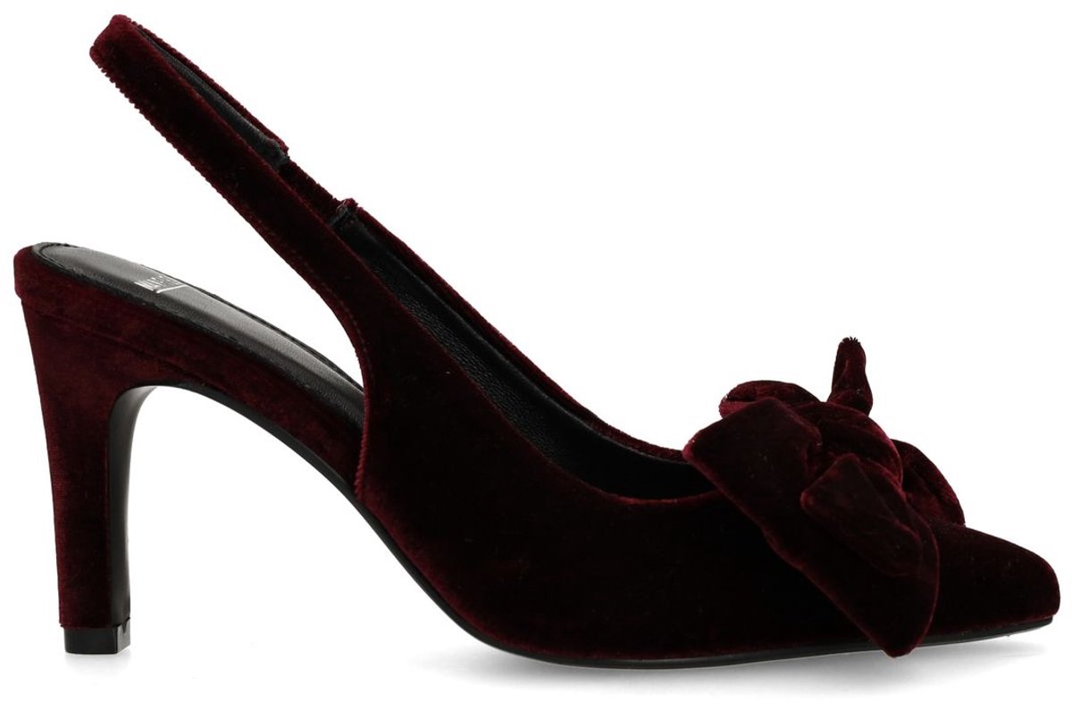 Bordeauxrote Slingbackpumps aus Veloursleder