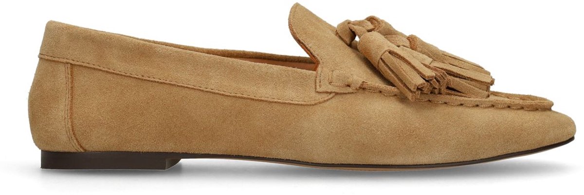 Beigefarbene Veloursleder-Loafer mit Fransen