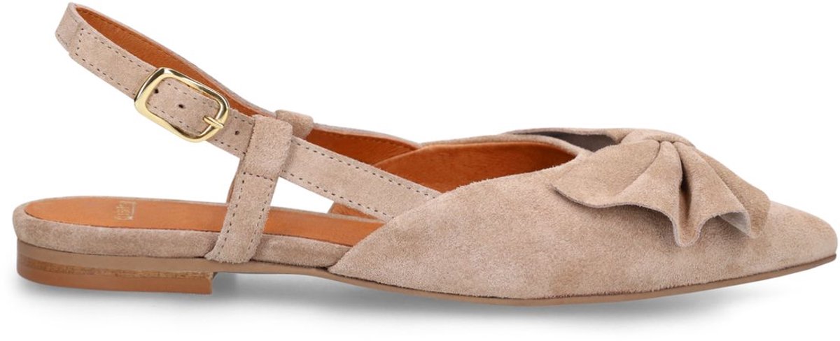 Taupefarbene Veloursleder-Slingbacks mit Schleife