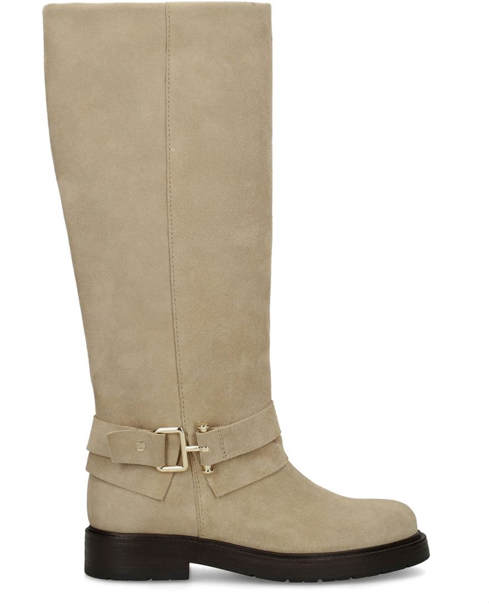 Beigefarbene Veloursleder-Stiefel