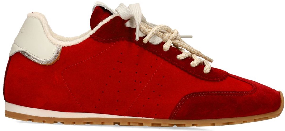 Rote Veloursleder-Sneaker mit zwei Schnürungen
