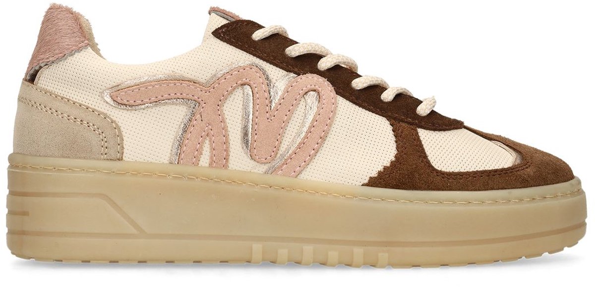 Beigefarbene Ledersneaker mit Veloursleder-Details