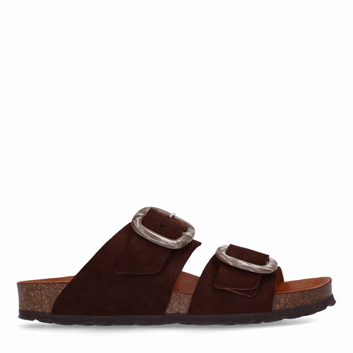 Braune Veloursleder-Sandalen mit Schnalle