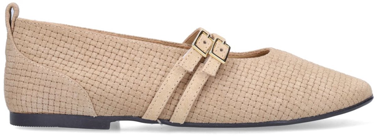 Beigefarbene Veloursleder-Ballerinas