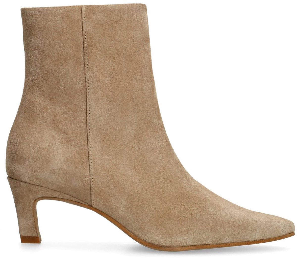 Beigefarbene Veloursleder-Stiefeletten mit Absatz