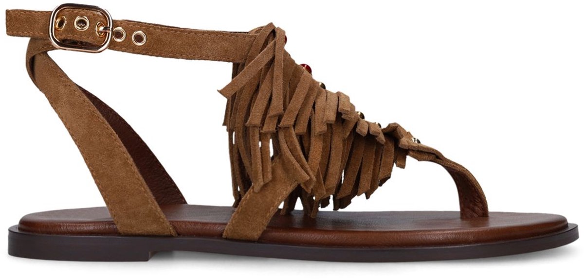 Taupefarbene Veloursleder-Sandalen