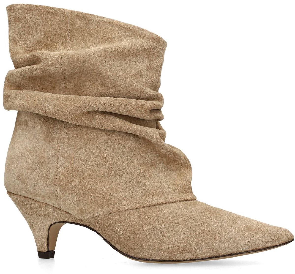 Beigefarbene Slouchy Boots aus Veloursleder mit Absatz