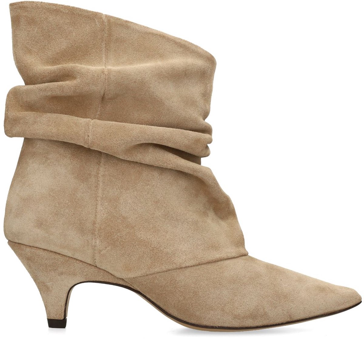 Beigefarbene Slouchy Boots aus Veloursleder mit Absatz