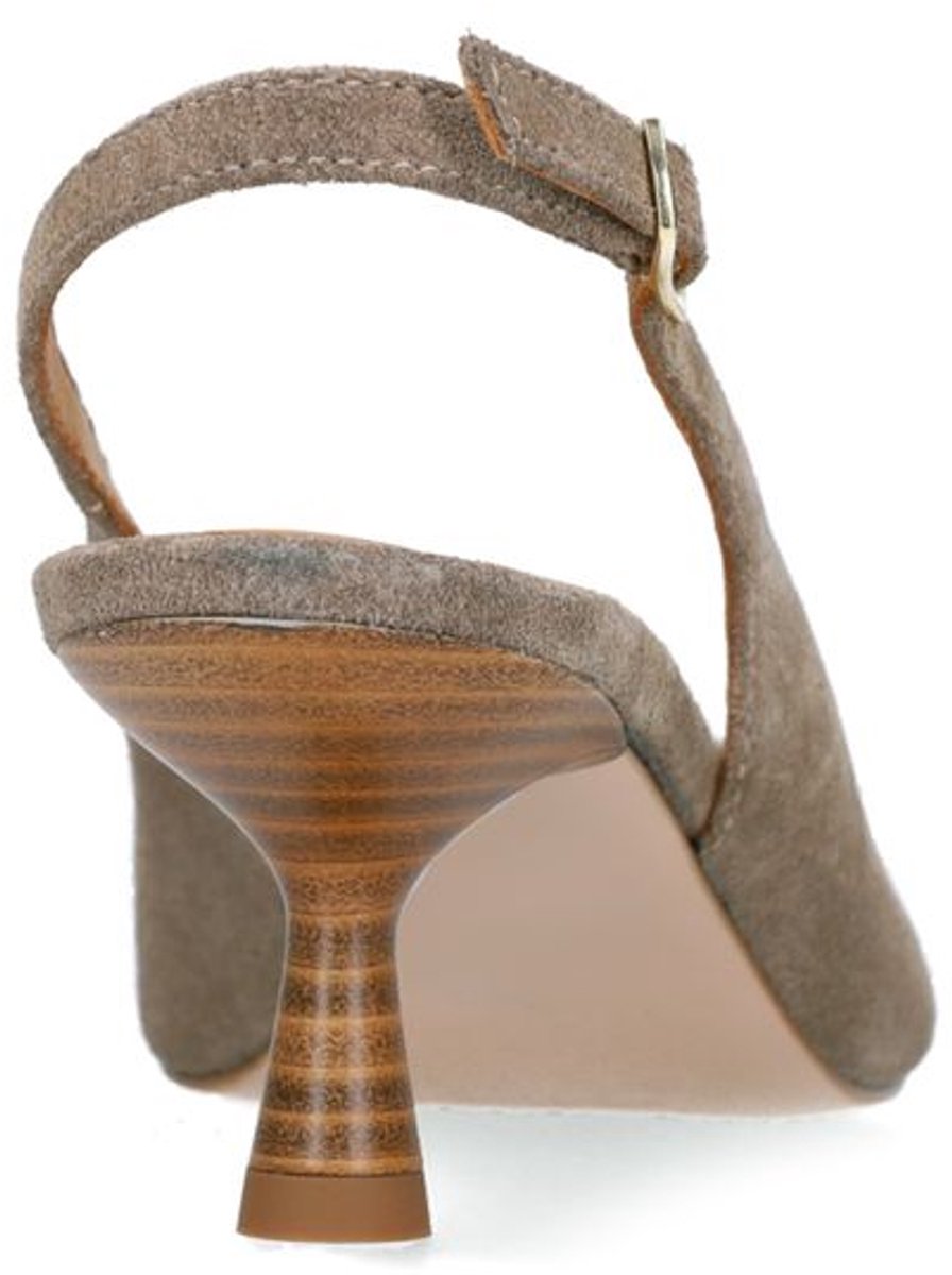 Taupefarbene Slingbackpumps aus Veloursleder