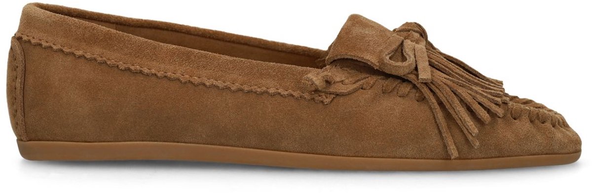 Cognacfarbene Veloursleder-Loafer mit Fransen