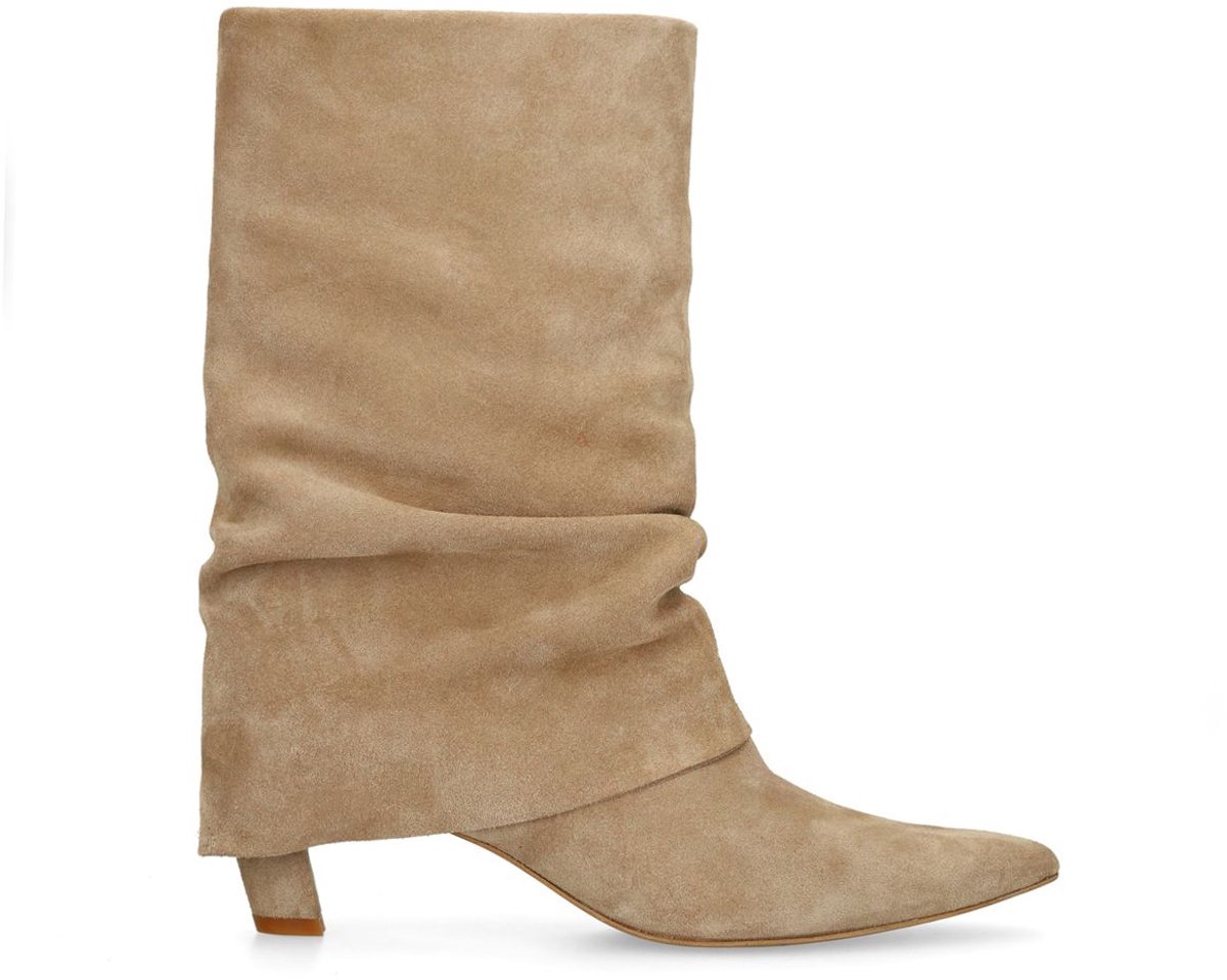 Beigefarbene Veloursleder-Stiefeletten mit Umschlag