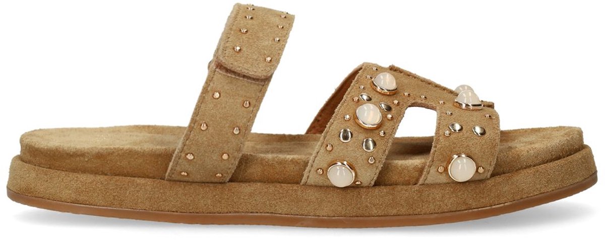 Cognacfarbene Veloursleder-Sandalen mit Riemchen