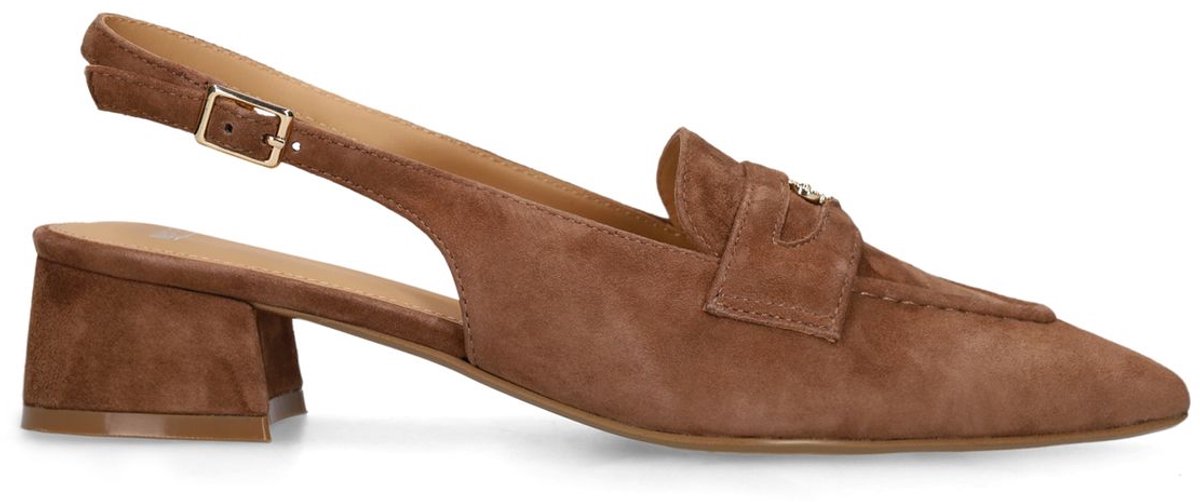 Braune Slingbackpumps aus Veloursleder