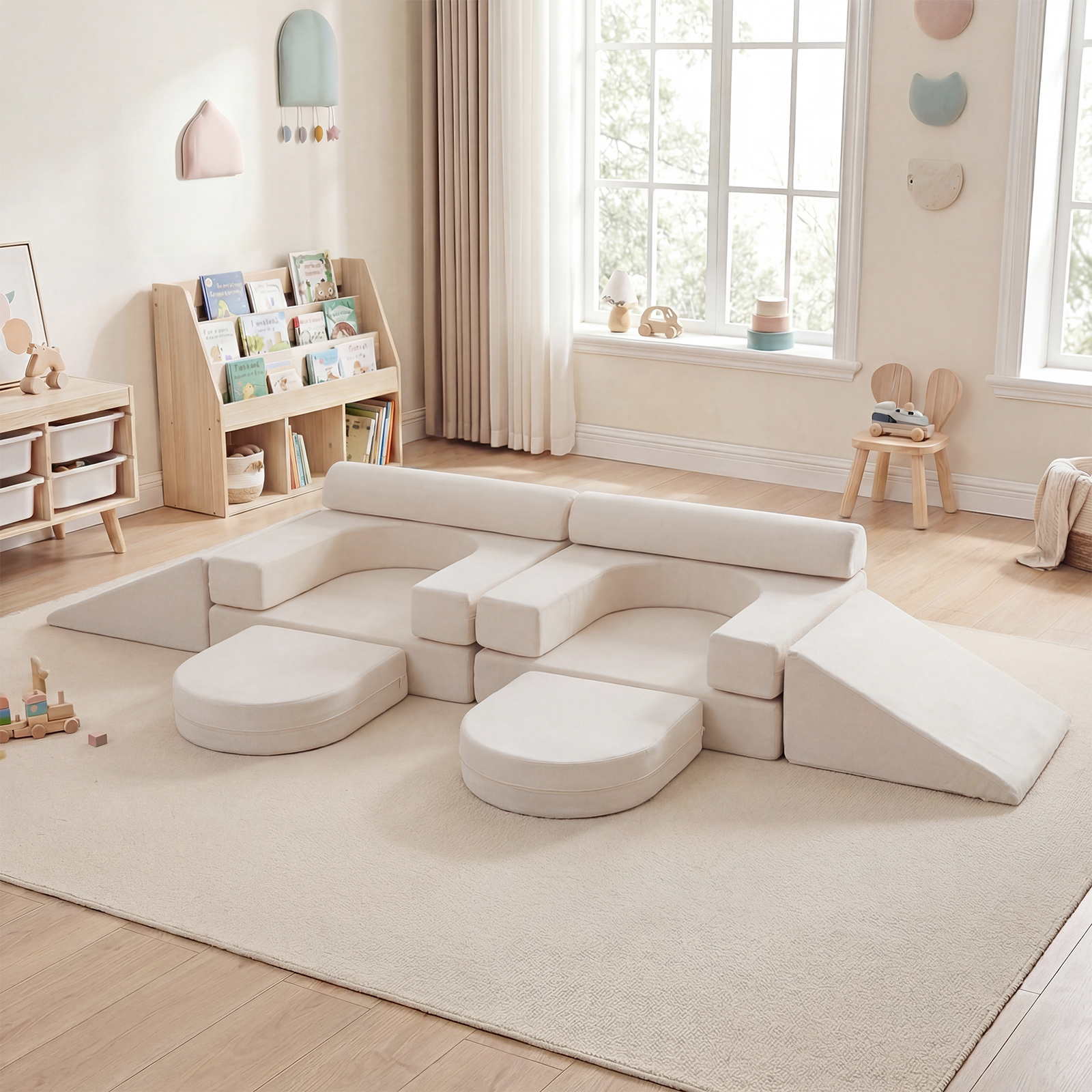 Costway 10-Teiliges Modulares Spielsofa Kindersofa mit Abnehmbarem & Waschbarem Bezug aus Wildleder Beige