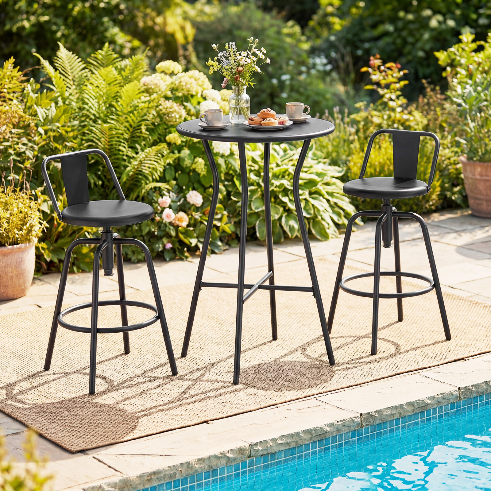 Costway Outdoor Bartisch Runder Bistrotisch mit Robustem Metallrahmen und Verstellbaren Füßen