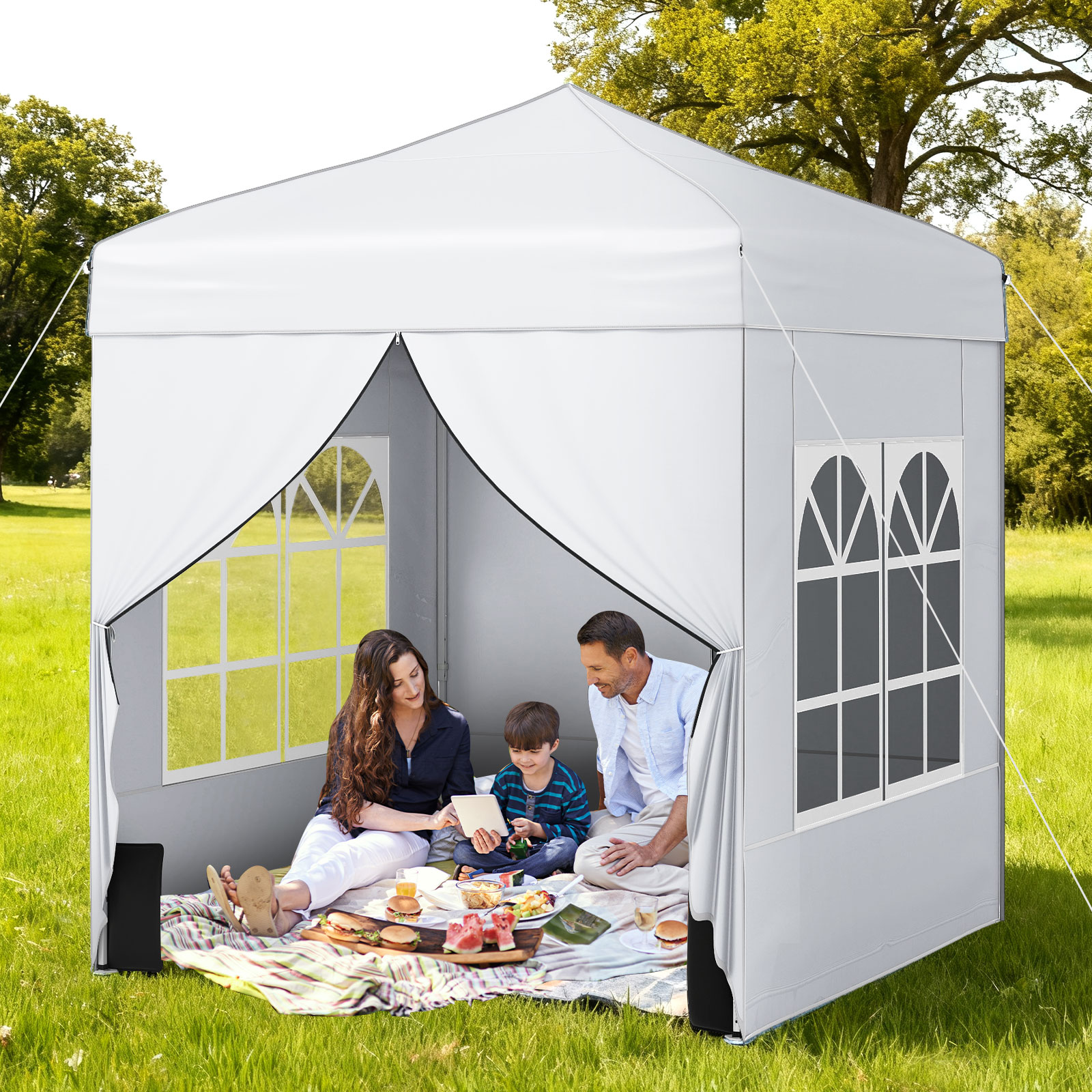 Costway Pop Up Pavillon 2 x 2m Klappbarer Gartenpavillon mit Abnehmbaren Seitenwänden Weiß
