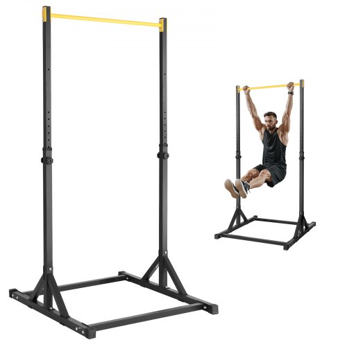 VEVOR Power Tower Dip Station, 8-nivåers höjdjusterbart pull-up-stativ, multifunktionell styrketräningsutrustning, hemmagym, dip-stångsstation för hemmagym, viktkapacitet 165 kg, svart och gul