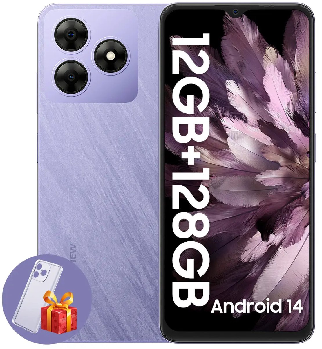 Blackview WAVE 8, Android 14 Smartphone, 12GB RAM, 128GB/256GB ROM, 6,56-Zoll HD+ Display, 5000mAh Schnellladung 8+128 violett