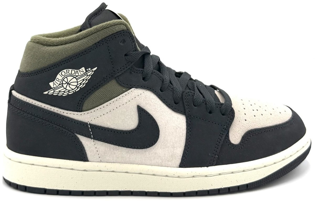 Air Jordan 1 Mid Off Noir Medium Olive Herren Sneaker Schwarz Hell-Eichenholzbraun HV4091-102 45.5