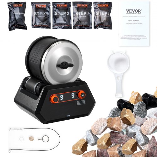 VEVOR Stenputsarkit, 1,8 kg stenpoleringskit, 9 hastighetsinställningar, 9-dagars poleringstimer, stenpoleringskit, stenpolerare med grova ädelstenar och polerkorn, stenpolerare för barn och vuxna