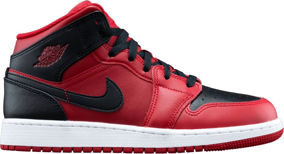 Air Jordan 1 Mid GS Reverse Bred Kinder Sneaker Gym-Rot Schwarz Weiß 554725-660 38