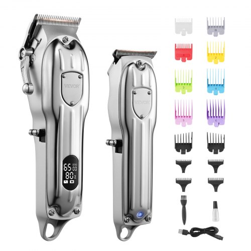 VEVOR Professionell hårklippare för män, sladdlös barberklippare och trimmerset, LCD-skärm för skäggtrimmer för hårklippning, herrskäggtrimmerkit med 14 styrkammar för hemmafrisör, idealisk present
