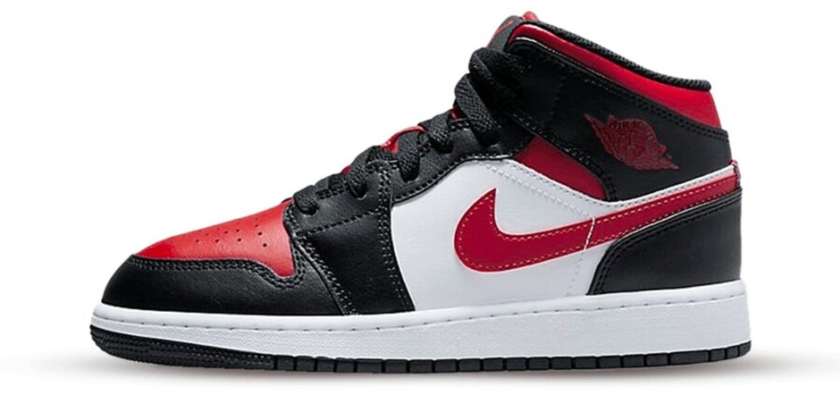 Air Jordan 1 Mid GS Schwarz Fire Red Kinder Sneaker Weiß 554725-079 37.5