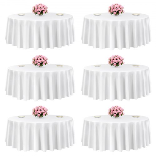 VEVOR Vita Runda Dukar 6-pack, 120 cm i Diameter, Fläck- & Skrynkelbeständiga, Maskintvättbara Dukar, Borddukar i Polyestertyg för Bröllop, Fest, Bankett, Formella Tillställningar
