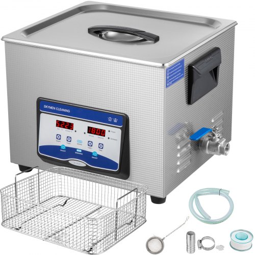 VEVOR Ultraljudsrengörare 15L Smyckesrengöring Ultraljudsmaskin Digital Ultraljudsdelsrengörare Värmare Timer Smyckesrengöringskit Industriell Sonic Rengörare för Smycken Klockring Tandglas