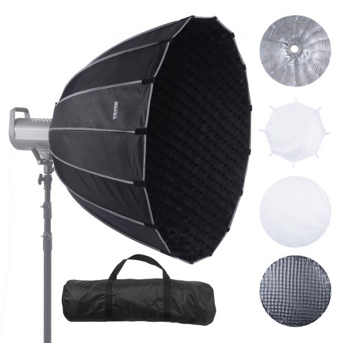 VEVOR Parabolisk Softbox, 850 mm, Snabbkoppling och Snabbfällning, Lätt och Bärbar, Universal Bowens-fattning, 4 Ljuseffekter, Passar för Professionell Fotografering, Daglig Filmning