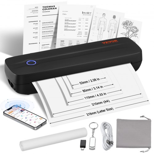 VEVOR Bärbar Termoskrivare - 2600mAh Batteri, 300 DPI, Bluetooth Bläckfri Mobil Skrivare för A4, A5 & 8,5" x 11" Termopapper, Kompatibel med iOS, Android & Laptop, För Resor, Kontor & Hemanvändning