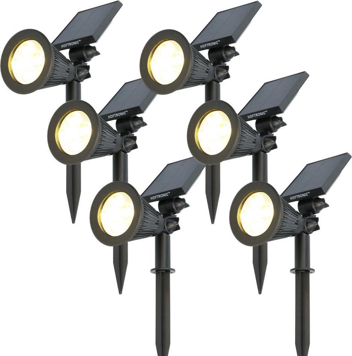 HOFTRONIC™ - 6x Bend LED Solar Gartenstrahler mit Erdspieß 3000K Warmweiß IP65