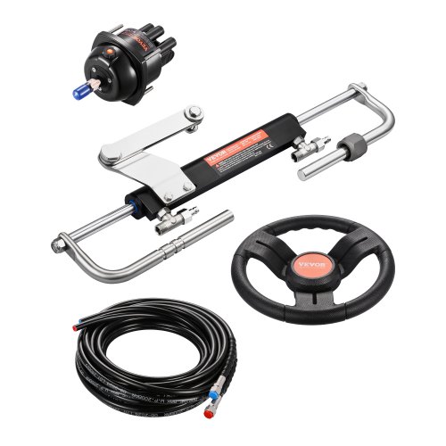 VEVOR 90HK hydrauliskt utombordsstyrningskit, hydrauliskt styrsystem för marinbåt med 13,5-tums ratt, roderpump, hydraulcylinder och 2 st 26FT-slangar för båtar med en station och en motor