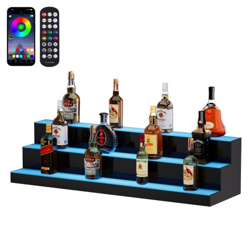 VEVOR LED-upplyst spritflaska Display Bar Hylla RF & App Control 40" 3-steg