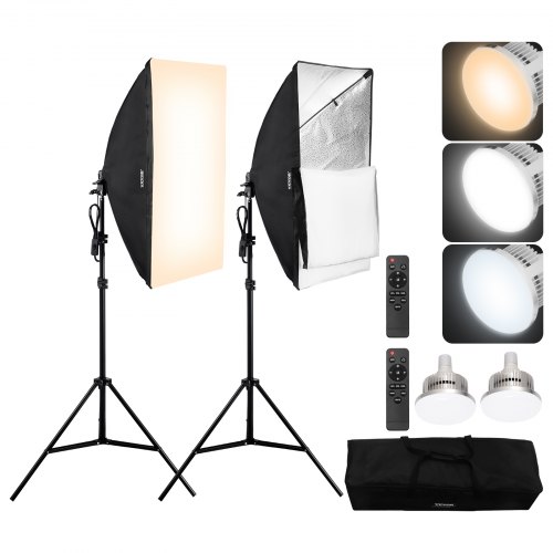 VEVOR Softbox-belysningskit 50x70 cm / 20x28 tum 45W 3000-6500K LED-lampor för fotografering