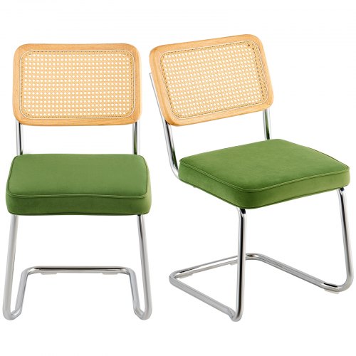 VEVOR Rottingstolar, set om 2, Mid-Century Modern matstol, klädd sammetsaccentstol med rottingrygg, retro matsalsköksstol för vardagsrum, sovrum, läsrum, kontor, grön