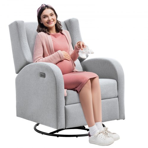VEVOR Electronic Power Recliner och Swivel Glider, 113,4 kg Vikt Kapacitet Swivel Glider Liggstol med justerbar vinkel, Polyester Surface Recliner Rocker för vardagsrum, sovrum, ljusgrå