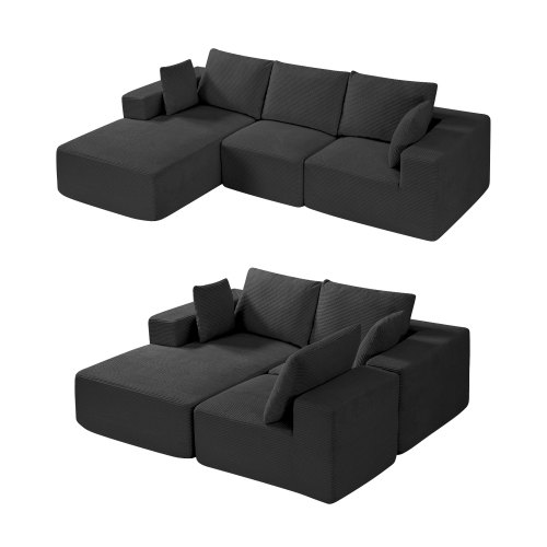 VEVOR Modulsoffa, L-formad modulsoffa med schäslong, Cloud-soffa med hög retursvamp och densitet, klädd manchestersoffa med dyna för vardagsrum, sovrum, svart