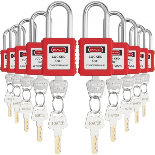 VEVOR Lockout Tagout-låsset, 10 st röda säkerhetshänglås, med 2 nycklar per lås, OSHA-kompatibla låslås, Lockout Tag Out säkerhetshänglås för elektriska Lockout Tag Out-satser