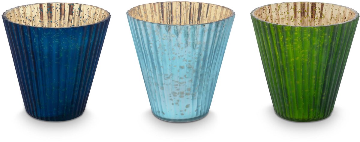 Pip Studio Set/3 Glas/Teehellhalter Blau 10cm - Offizieller Webshop