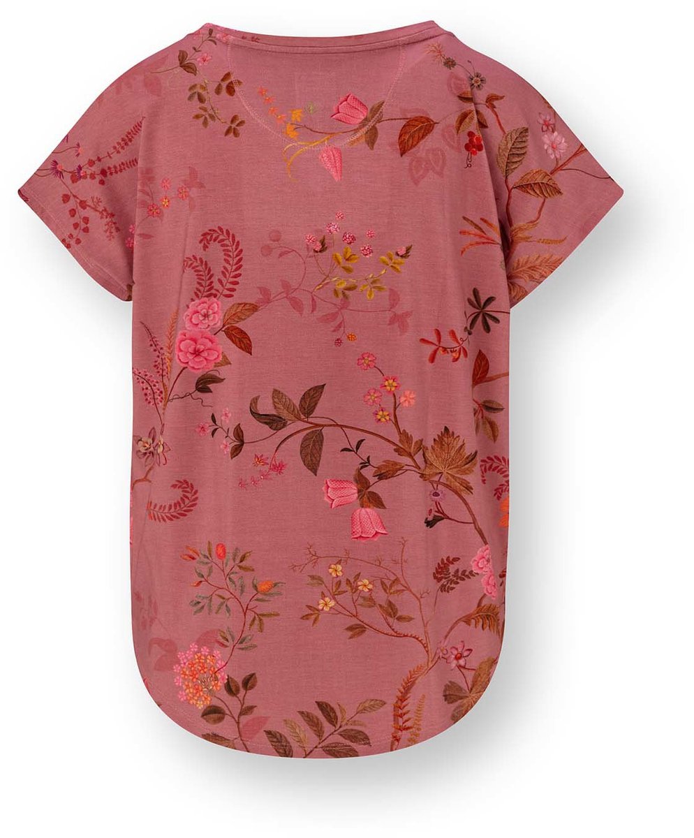 Pip Studio Tatum Top Kurze Ärmeln Bodhi Flower Dunkelrosa XL - Offizieller Webshop