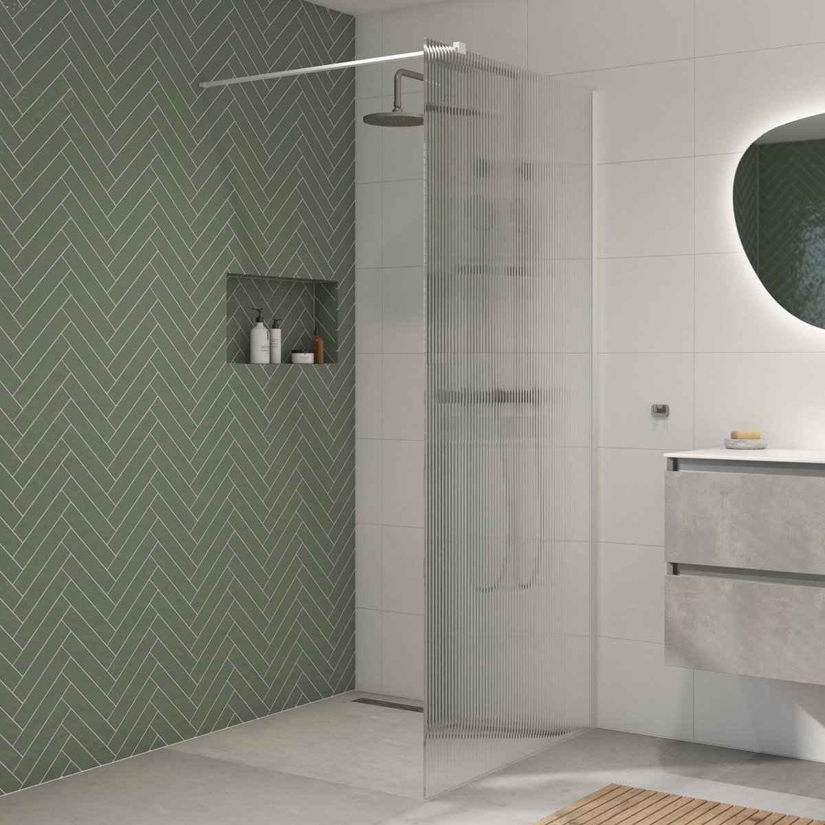 Saqu Modulo Walk-In Dusche inkl. Antikalk 100x210cm Riffelglas Matt Weiß