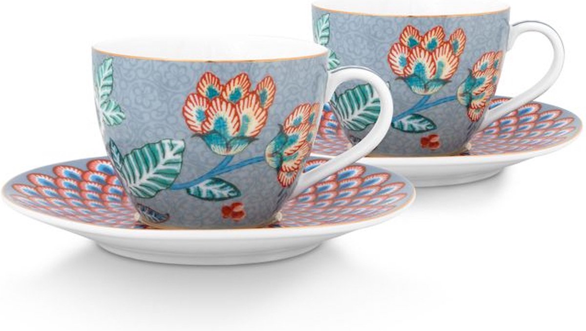 Pip Studio Flower Festival Set/2 Espresso Tasse & Undertasse Hellblau - Offizieller Webshop