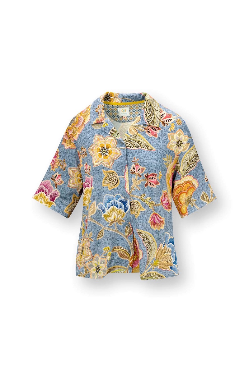 Pip Studio Flora Top Kurze Ärmeln Matata Blau XS - Offizieller Webshop