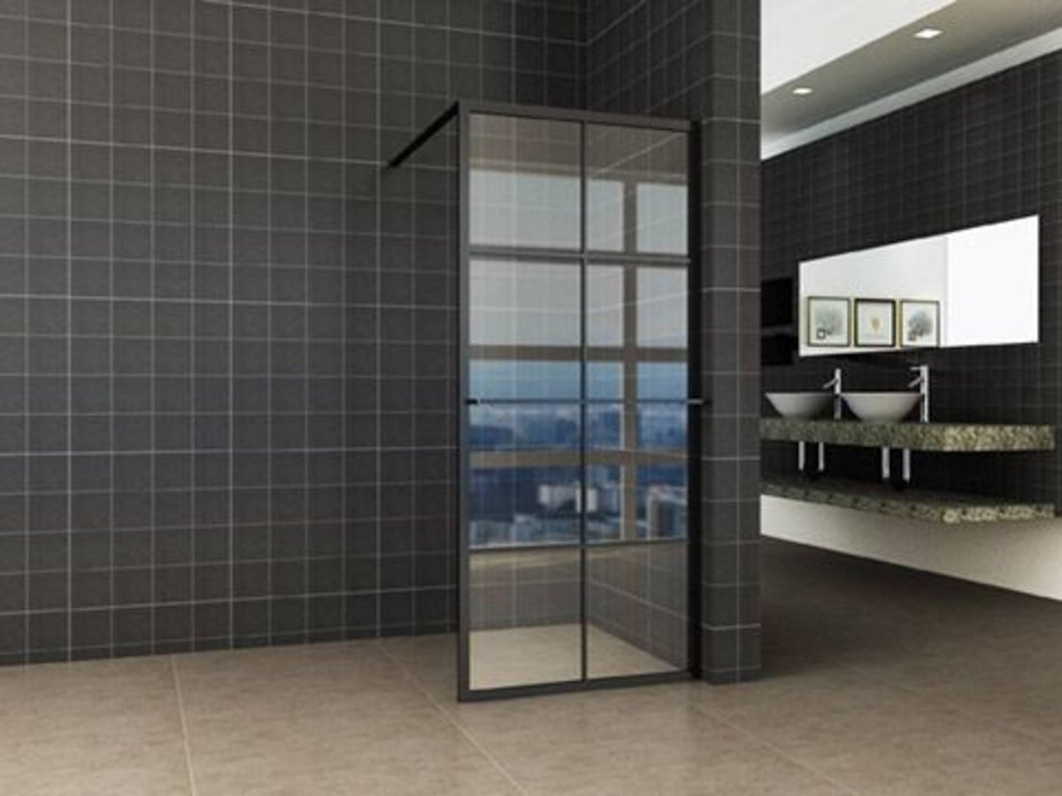 Saqu Industrial Black Duschwand mit Handtuchhalter 120x200cm Klares Glas/Matt Schwarz