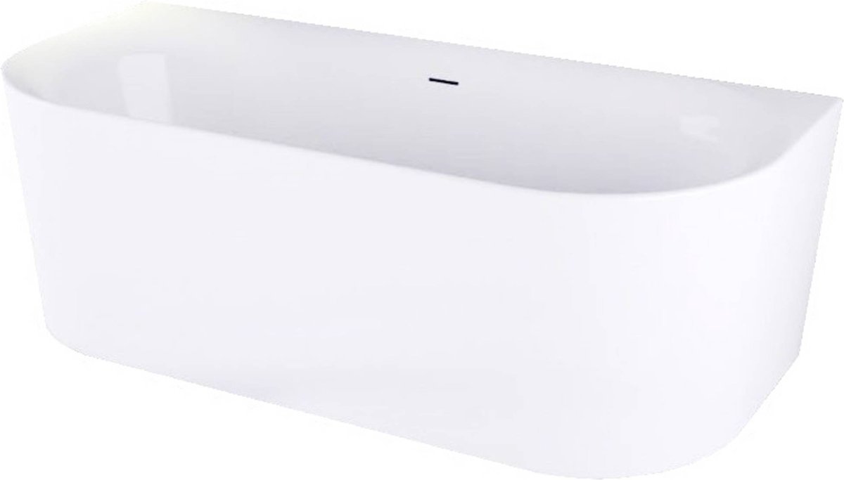 Ben Vico halb freistehende Badewanne (Back-To-Wall) Glänzend Weiß 155x80cm mit Ablauf / Überlaufschlitz