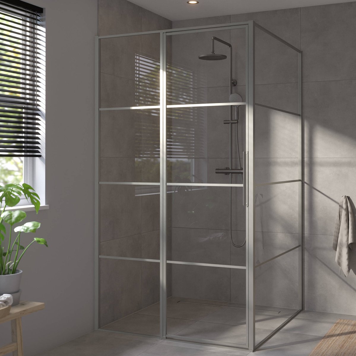Saqu Devine Seitenwand 100x210 cm Gebürstet Grau Klares Glas