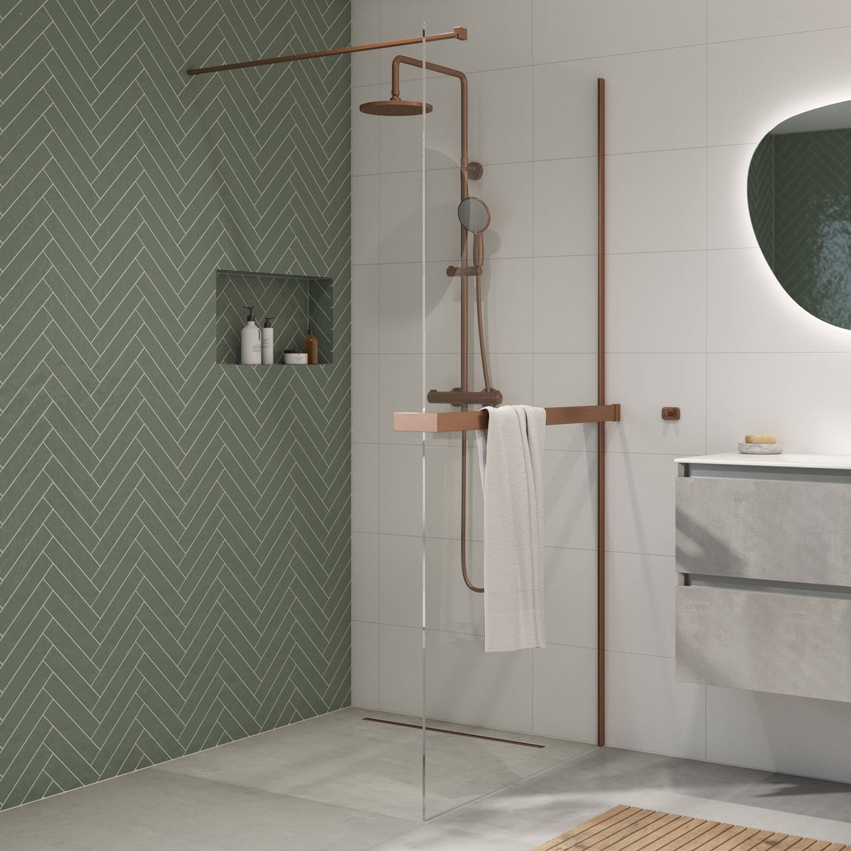 Saqu Modulo Walk-In Dusche inkl. Antikalk 120x210cm Klarglas Gebürstetes Kupfer